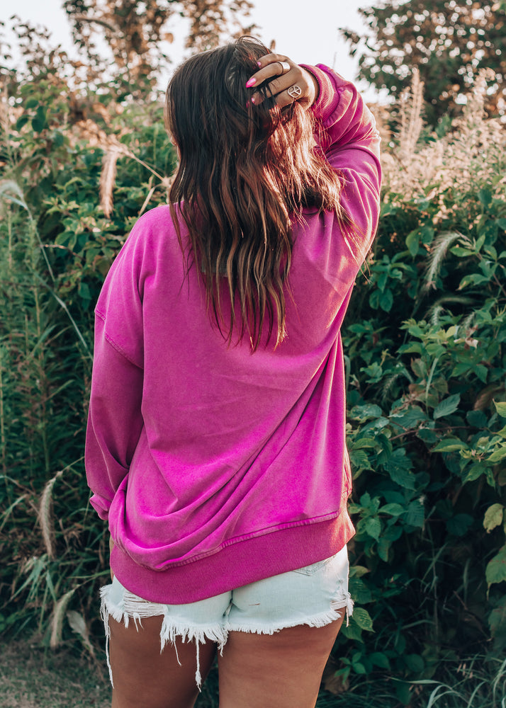 
            
                Load image into Gallery viewer, Magenta Oversized Graphic Crewneck
            
        