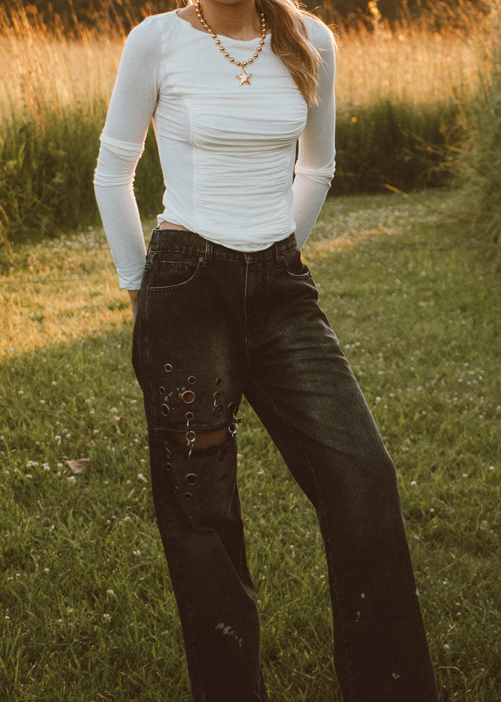 Cream Corset-Seam Long Sleeve