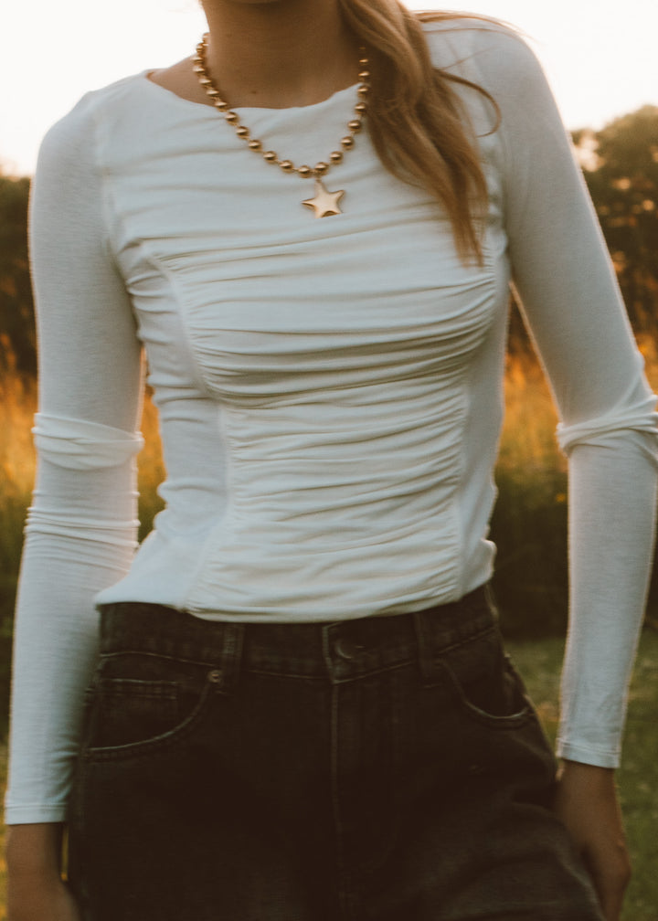 Cream Corset-Seam Long Sleeve