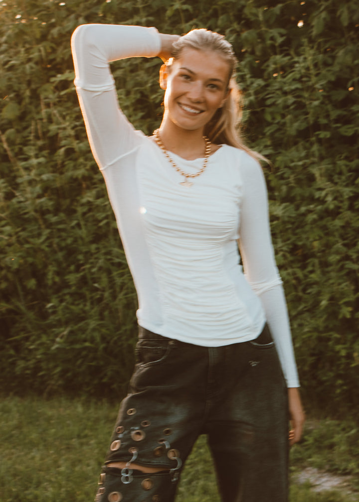 Cream Corset-Seam Long Sleeve