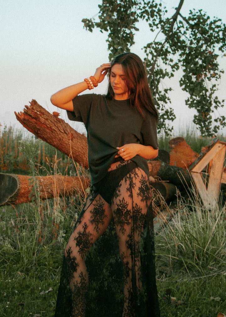 Noir Lace Midi Skirt