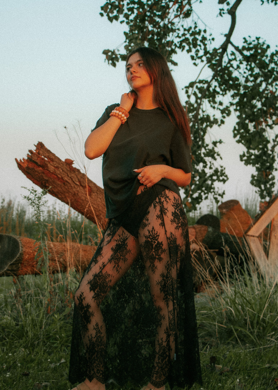 Noir Lace Midi Skirt