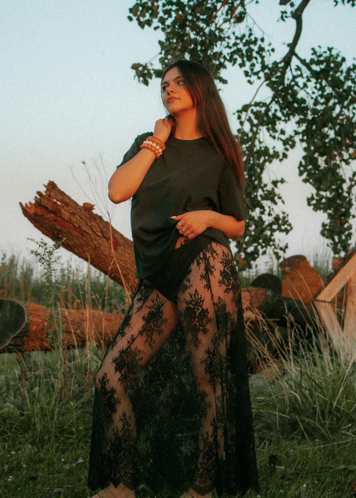 Noir Lace Midi Skirt