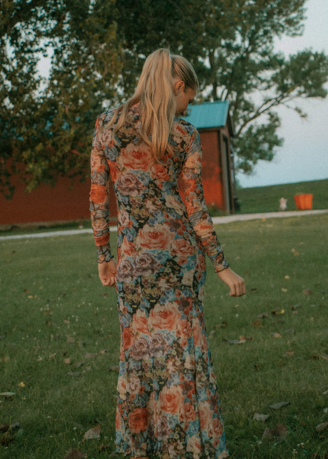Fall Floral Mesh Maxi Dress