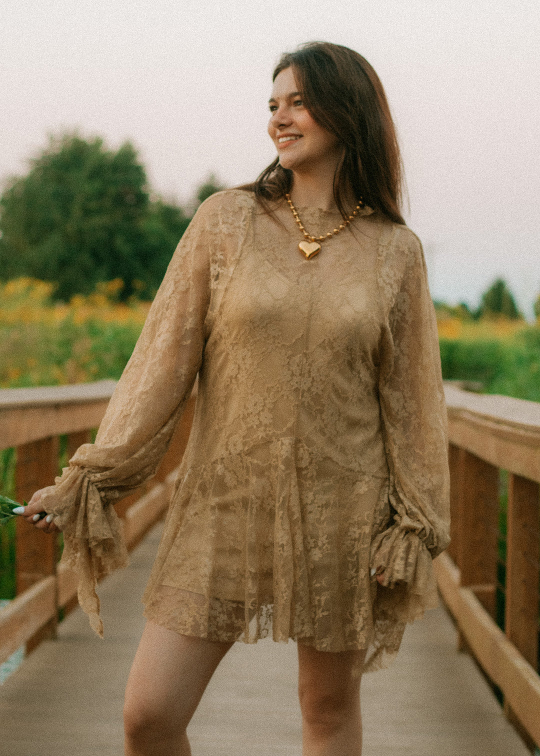 Moss Green Floral Lace Dress
