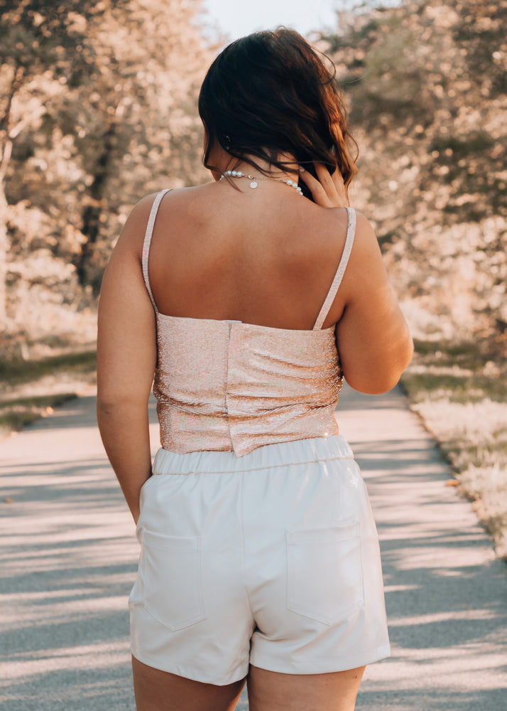 Center of Attention Rose Gold Rhinestone Top