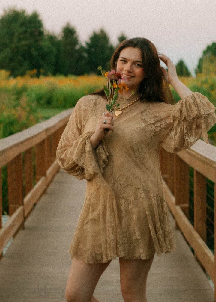Moss Green Floral Lace Dress