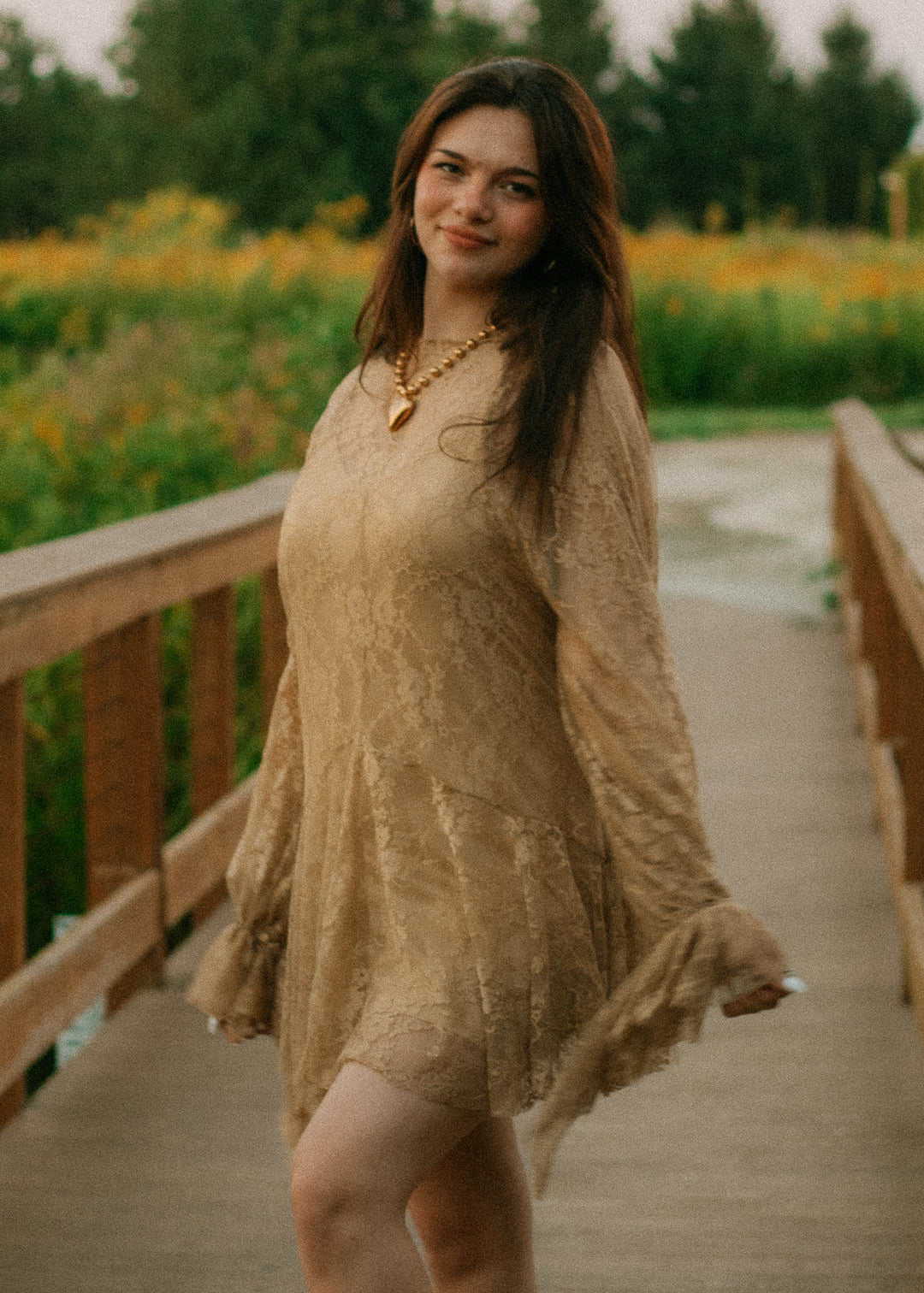 Moss Green Floral Lace Dress