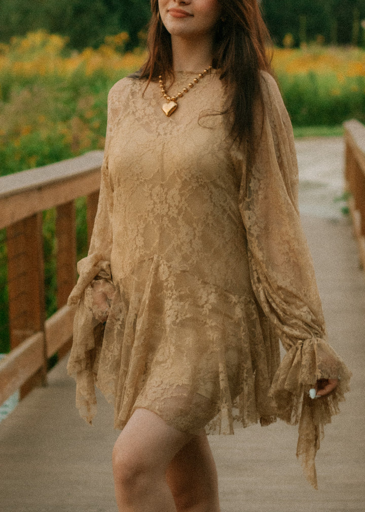 Moss Green Floral Lace Dress