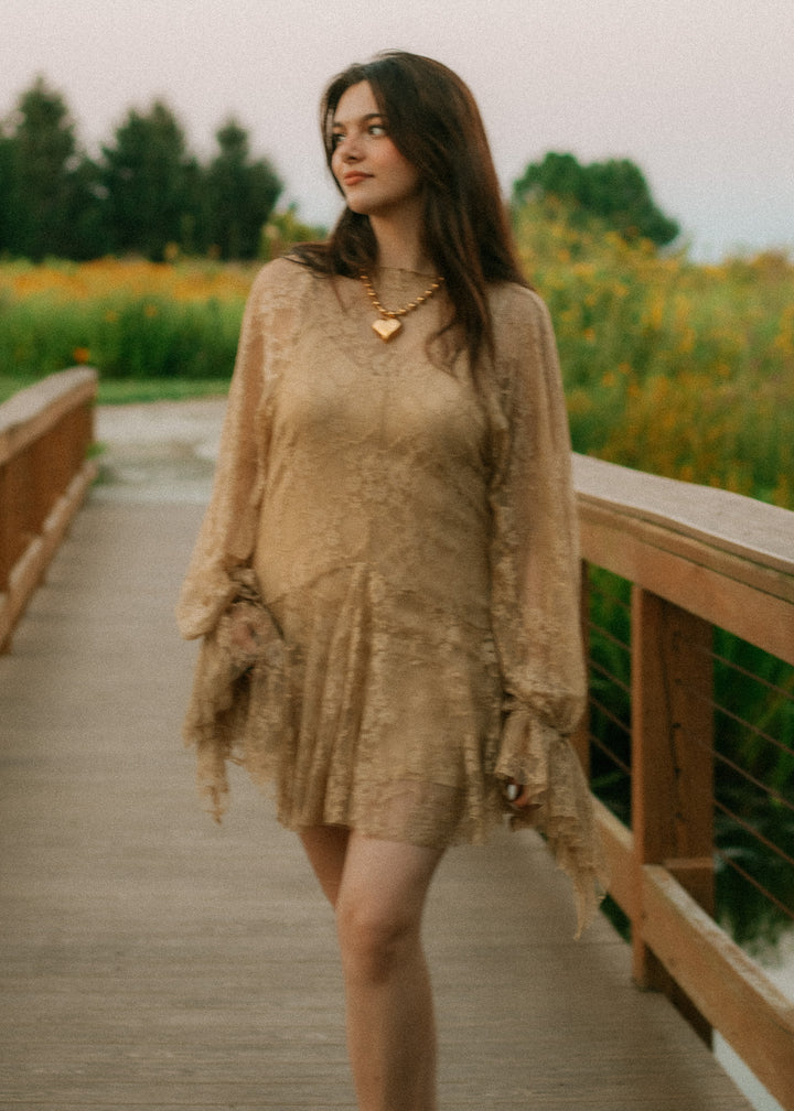 Moss Green Floral Lace Dress
