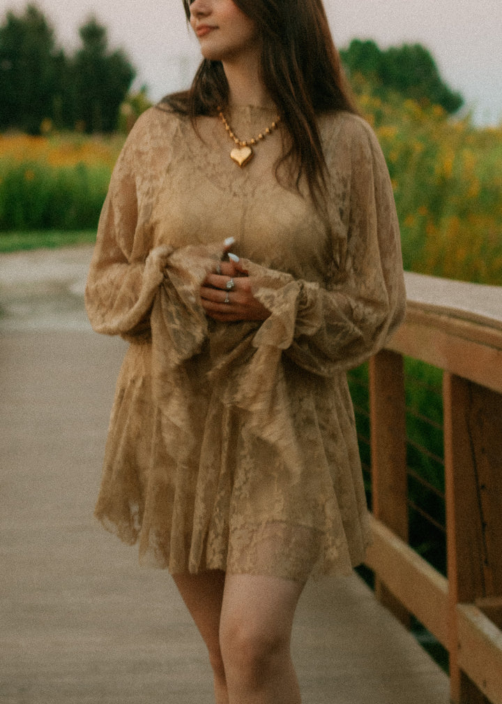 Moss Green Floral Lace Dress