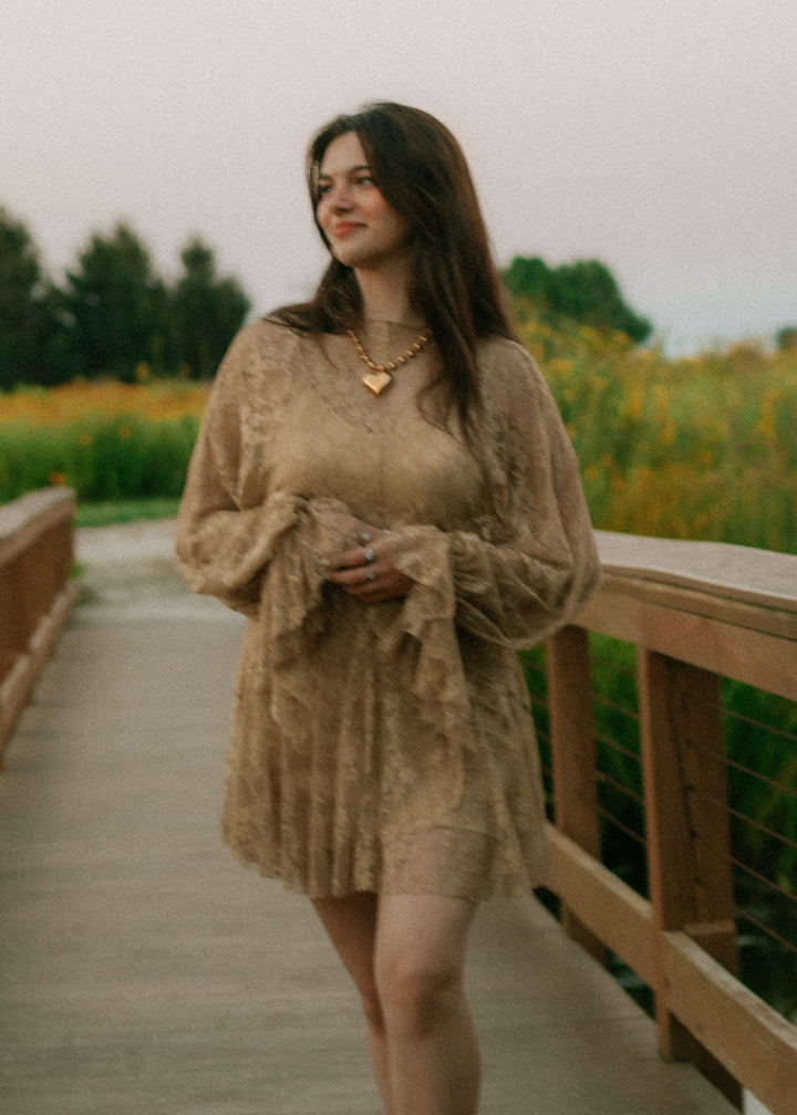 Moss Green Floral Lace Dress