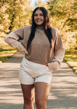 Neutral Girlie Colorblock Sweater