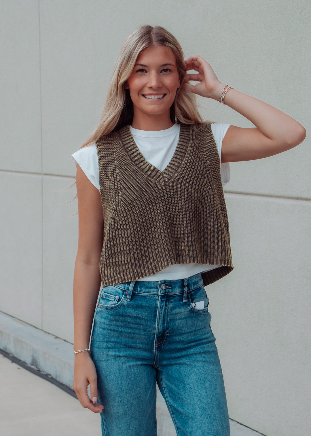 East Village Olive Sweater Vest Top