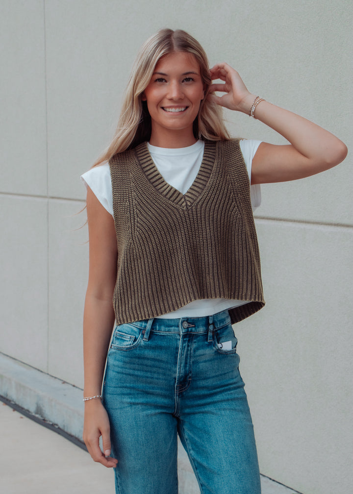 East Village Olive Sweater Vest Top