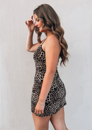 Out Late Leopard Mini Dress