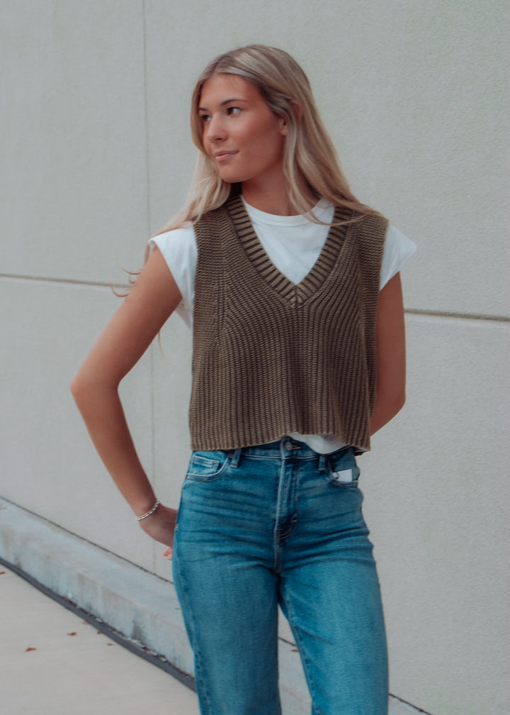 East Village Olive Sweater Vest Top