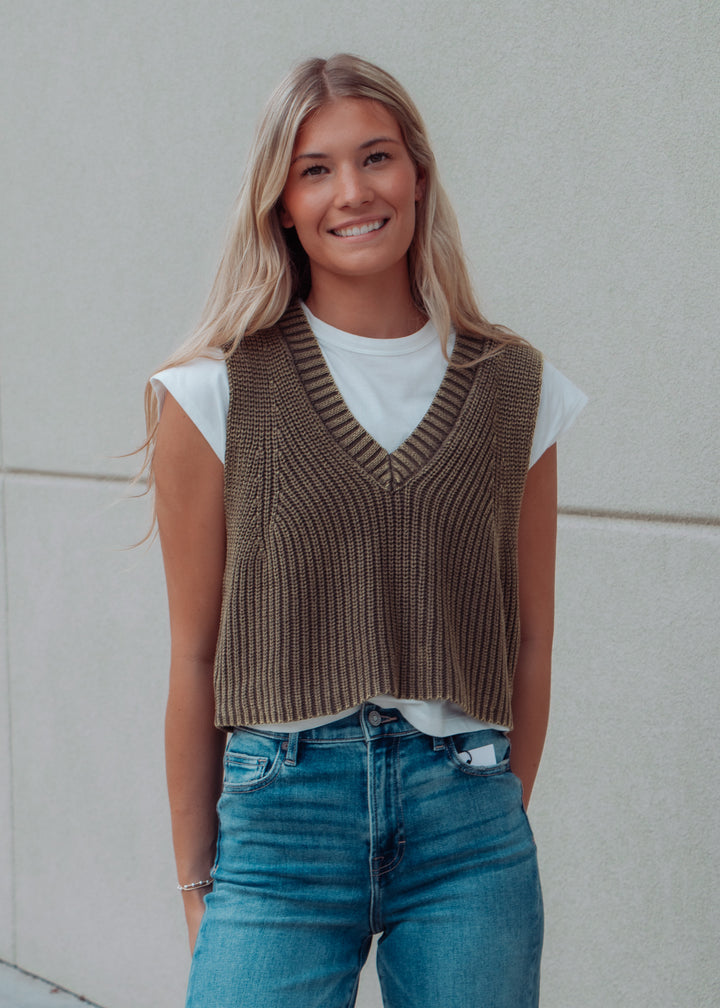 East Village Olive Sweater Vest Top