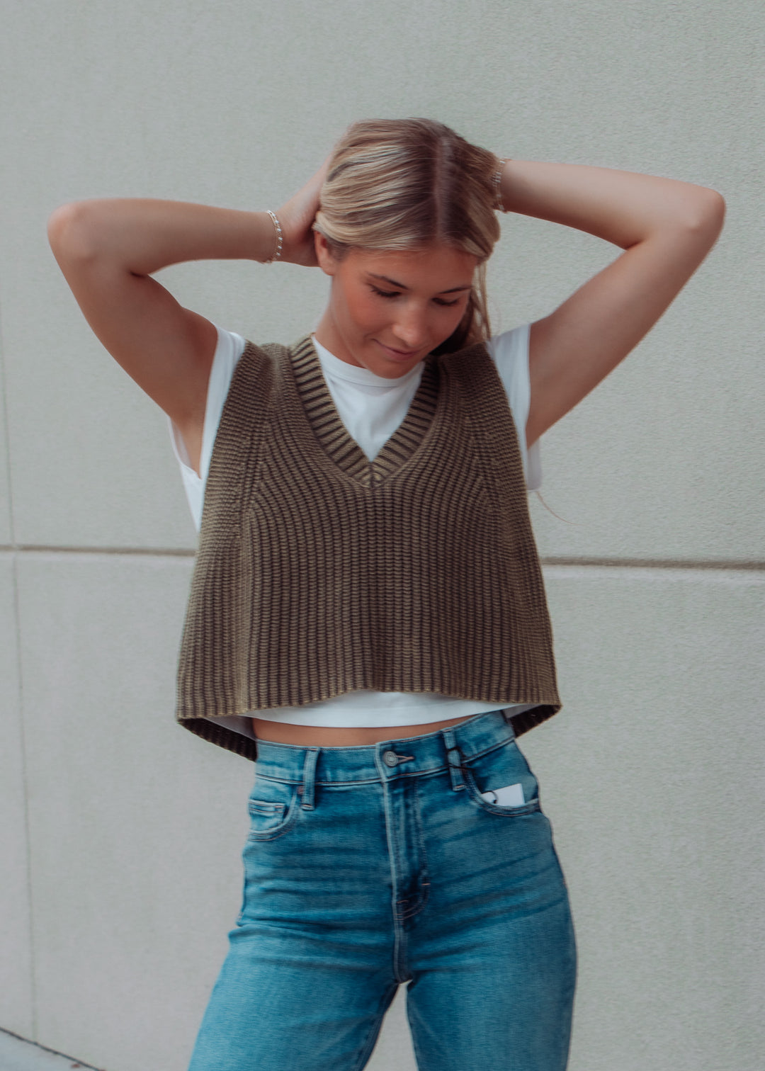 East Village Olive Sweater Vest Top