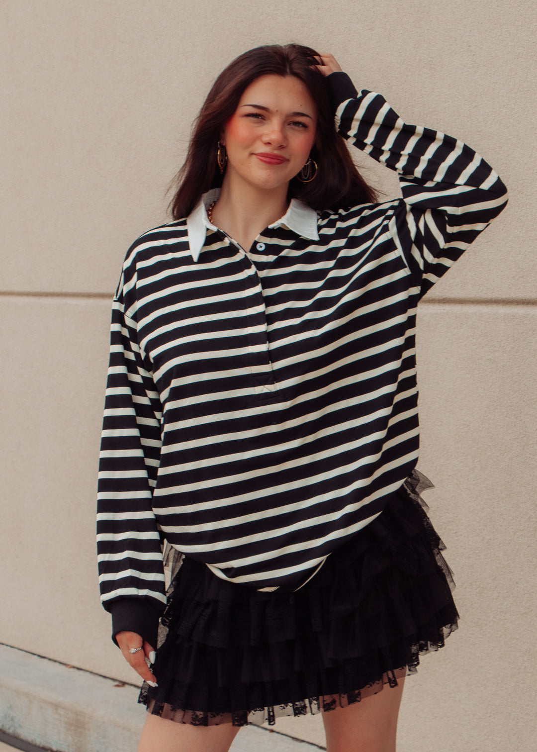 Brooklyn Black Striped Rugby Top