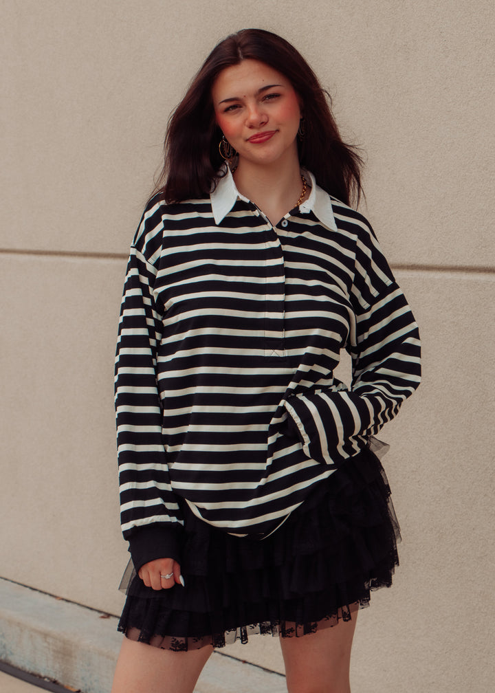 Brooklyn Black Striped Rugby Top