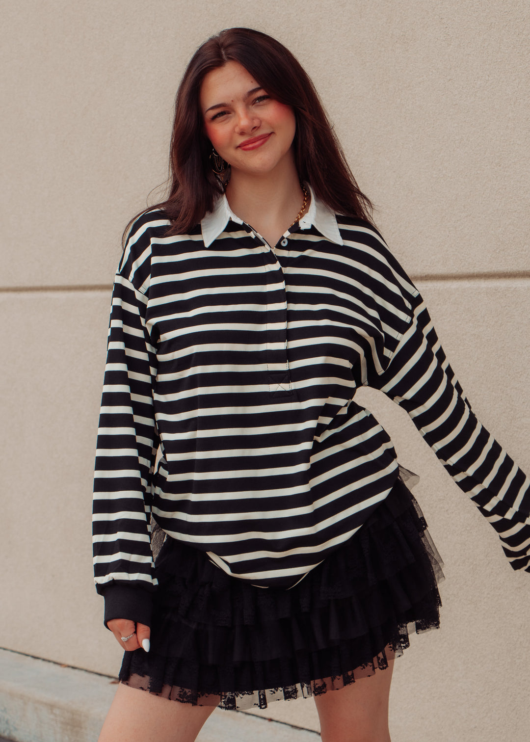 Brooklyn Black Striped Rugby Top