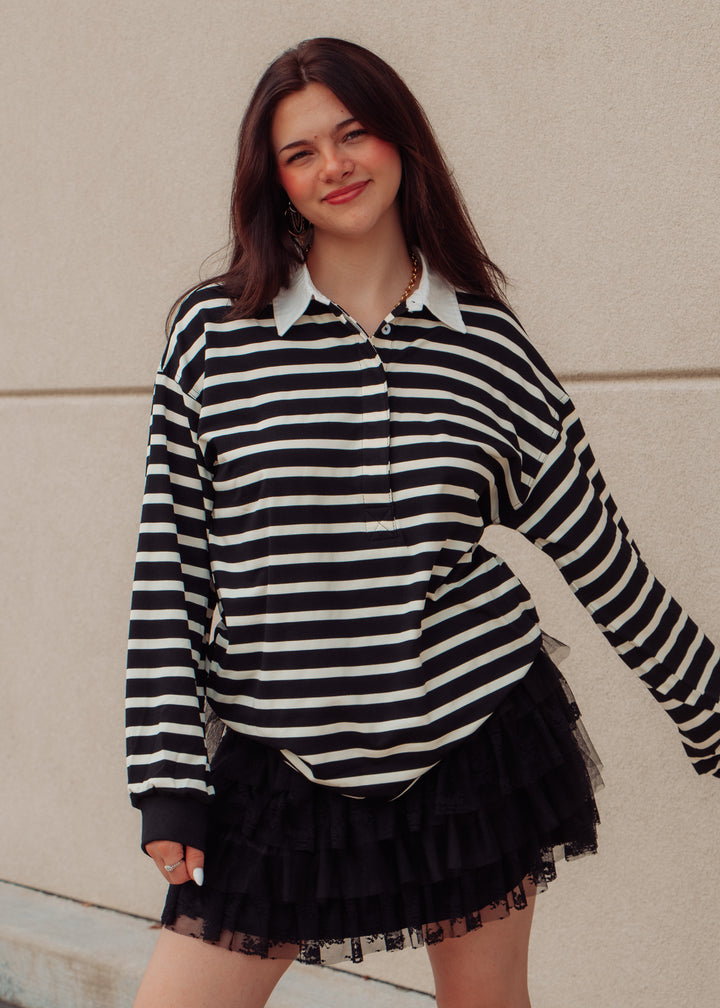Brooklyn Black Striped Rugby Top