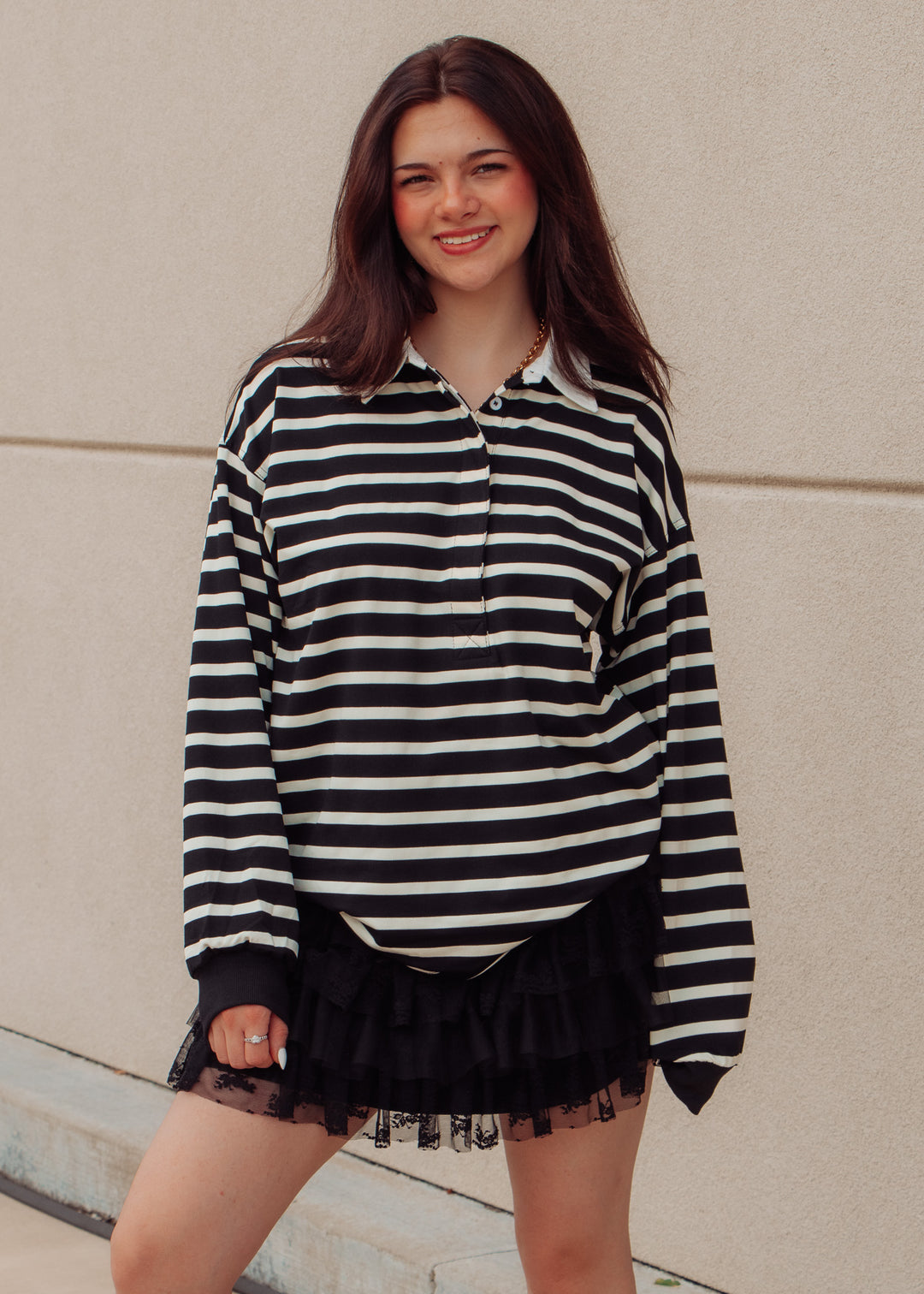 Brooklyn Black Striped Rugby Top