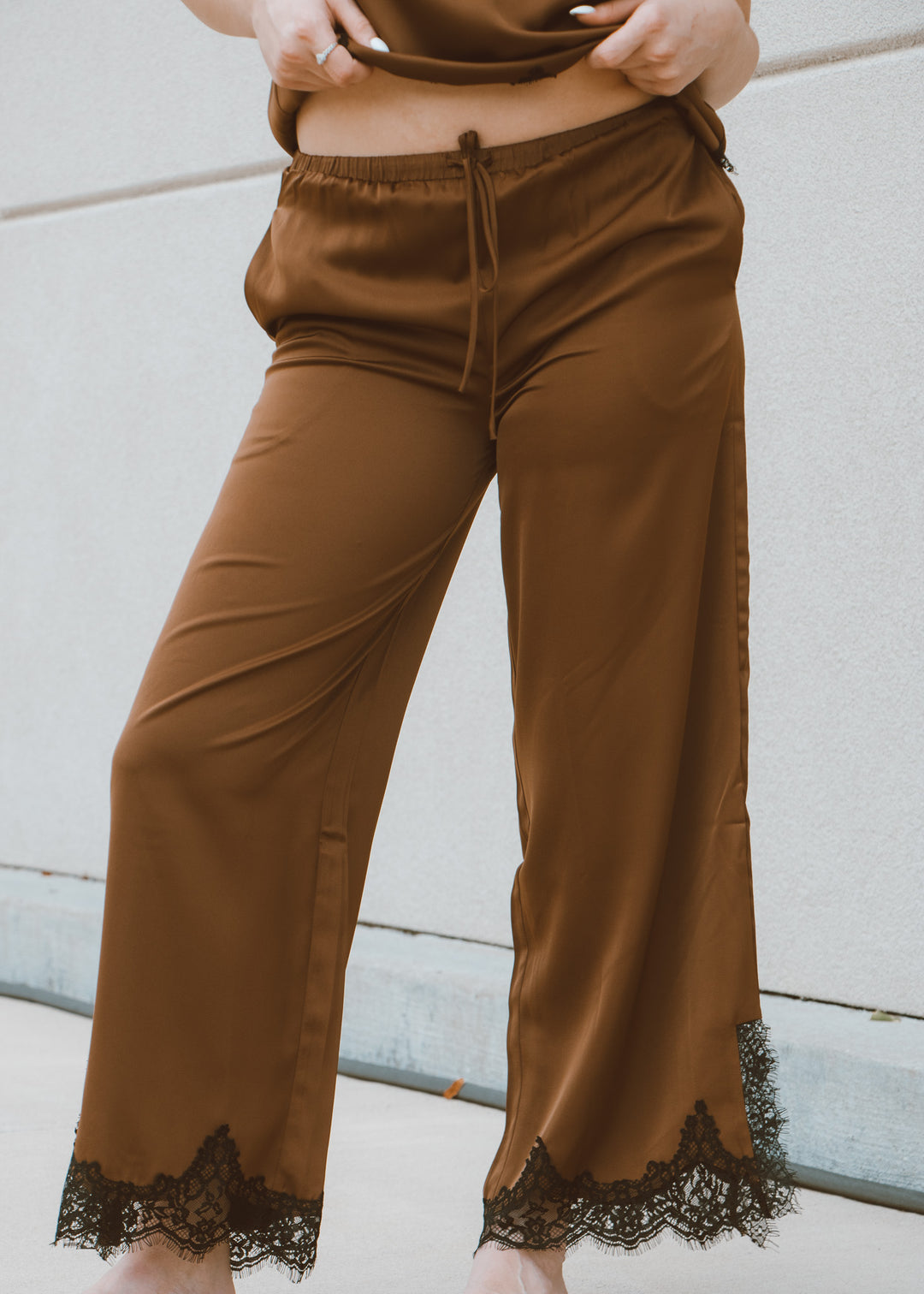 Rich Wheat Satin and Lace Pant