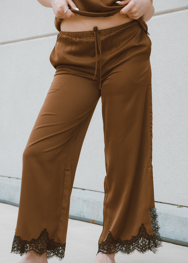 Rich Wheat Satin and Lace Pant