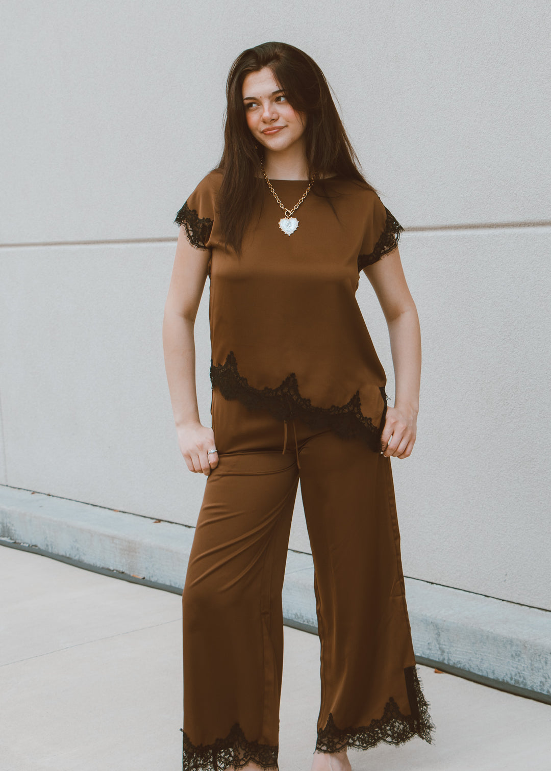 Rich Wheat Satin and Lace Pant