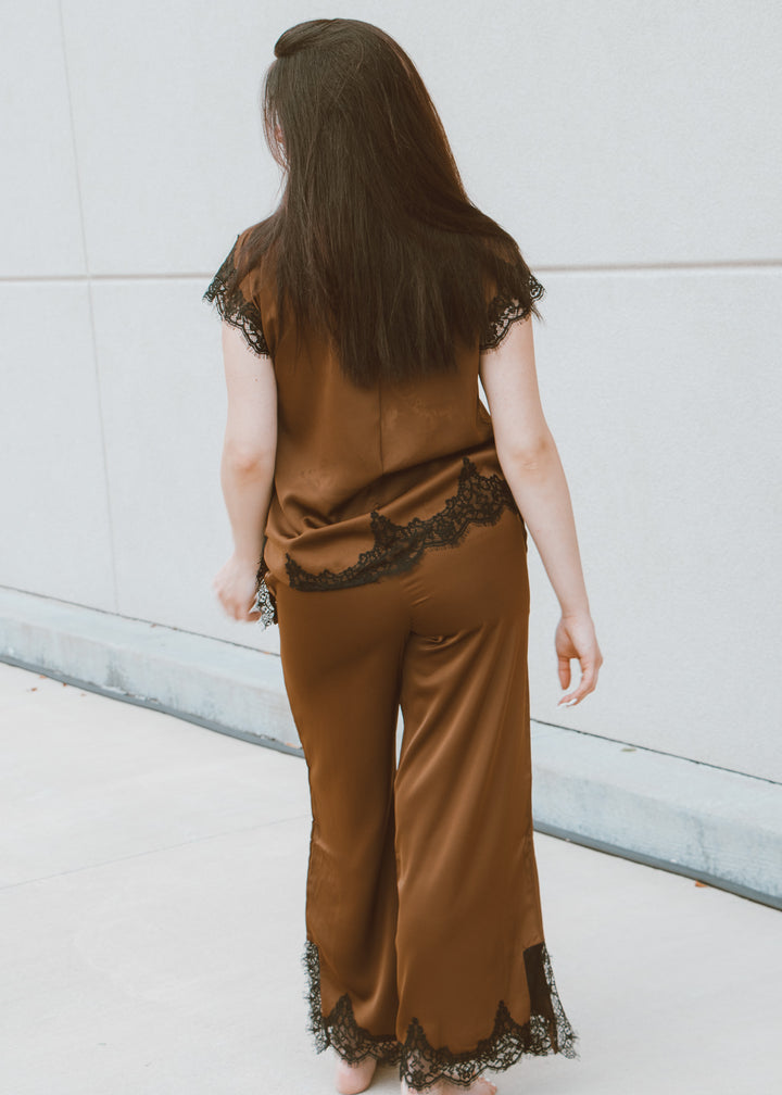 Rich Wheat Satin and Lace Top