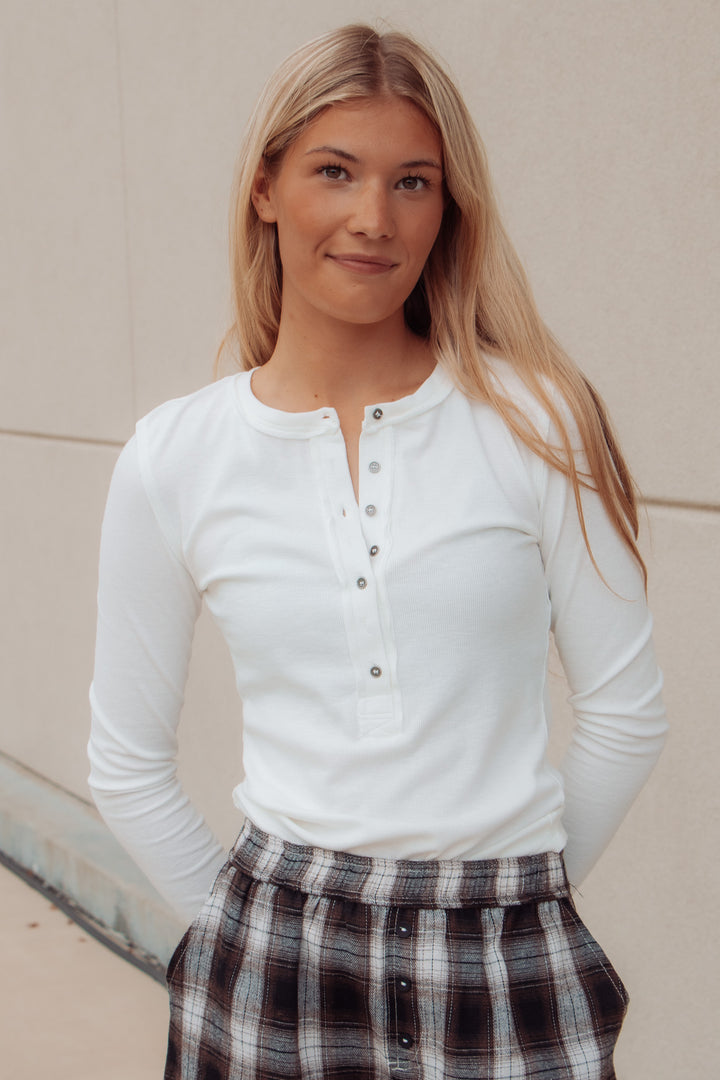 Harvest Henley White Long Sleeve Top