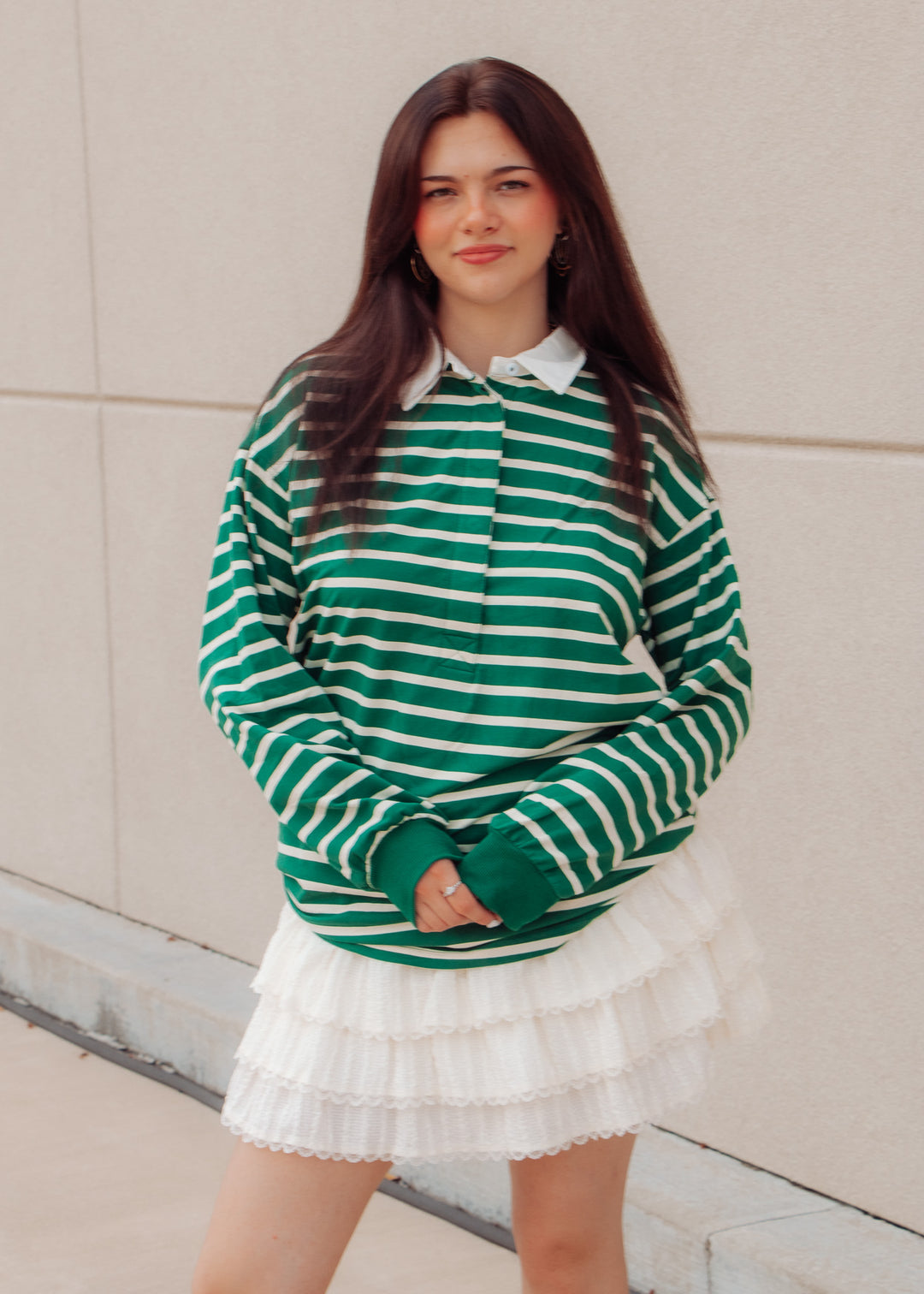 Brooklyn Green Striped Rugby Top