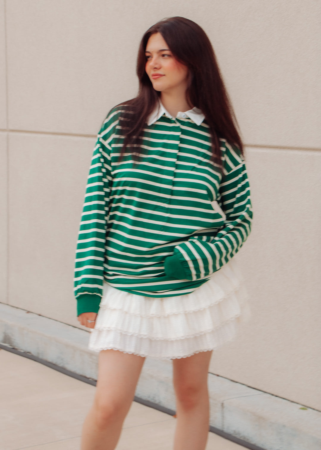 Brooklyn Green Striped Rugby Top