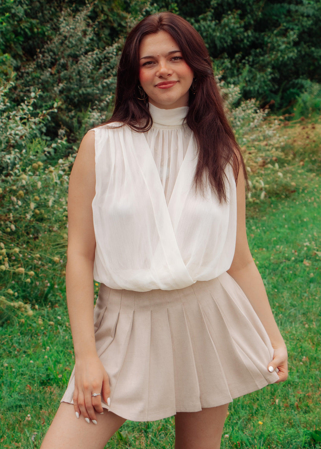 Dialed in Ivory Draped Chiffon top