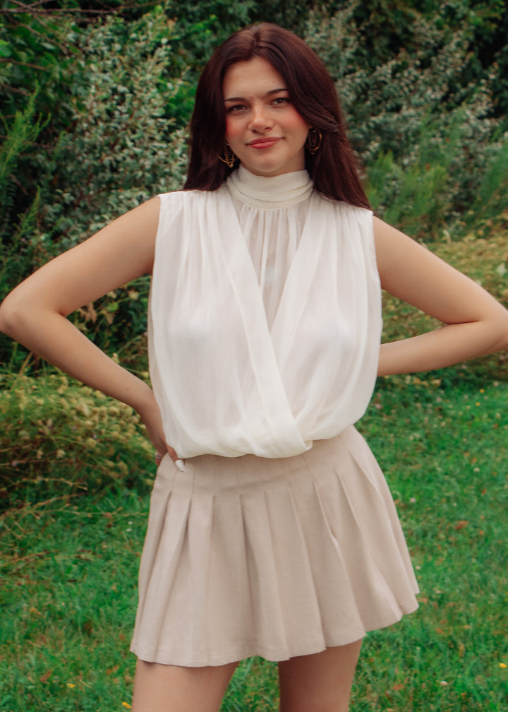 Dialed in Ivory Draped Chiffon top
