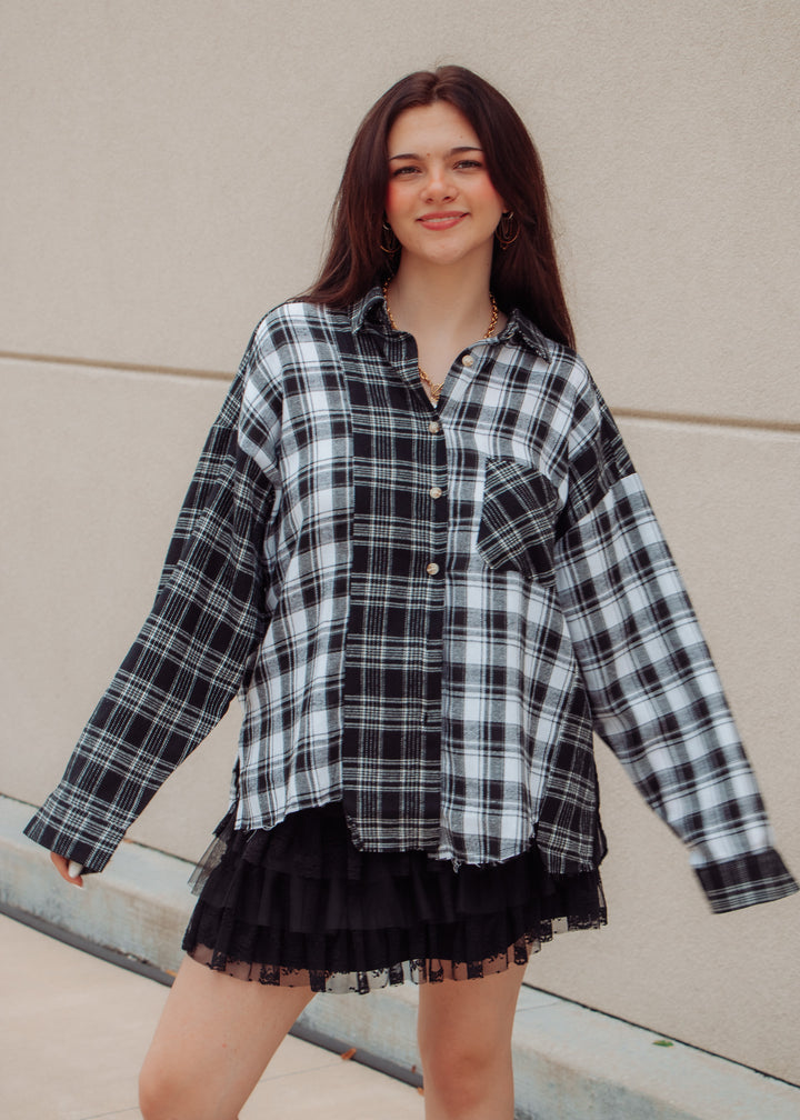 Autumn Night Black Plaid Flannel Top