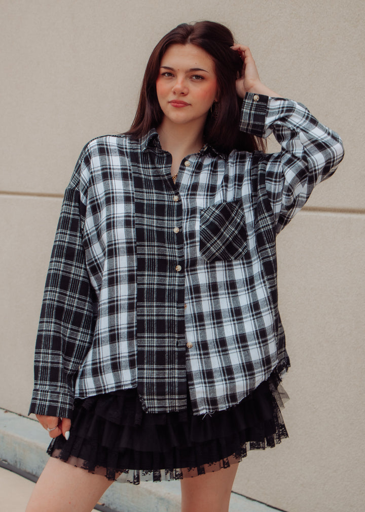 Autumn Night Black Plaid Flannel Top