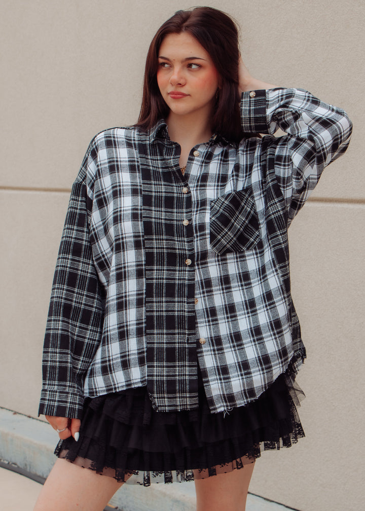 Autumn Night Black Plaid Flannel Top