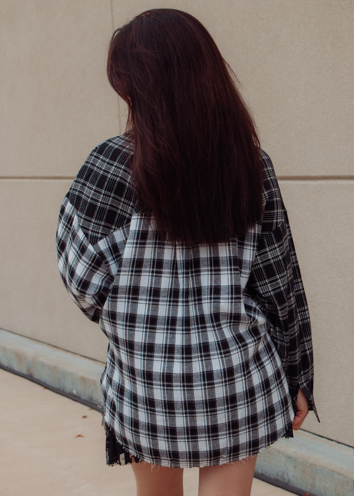 Autumn Night Black Plaid Flannel Top