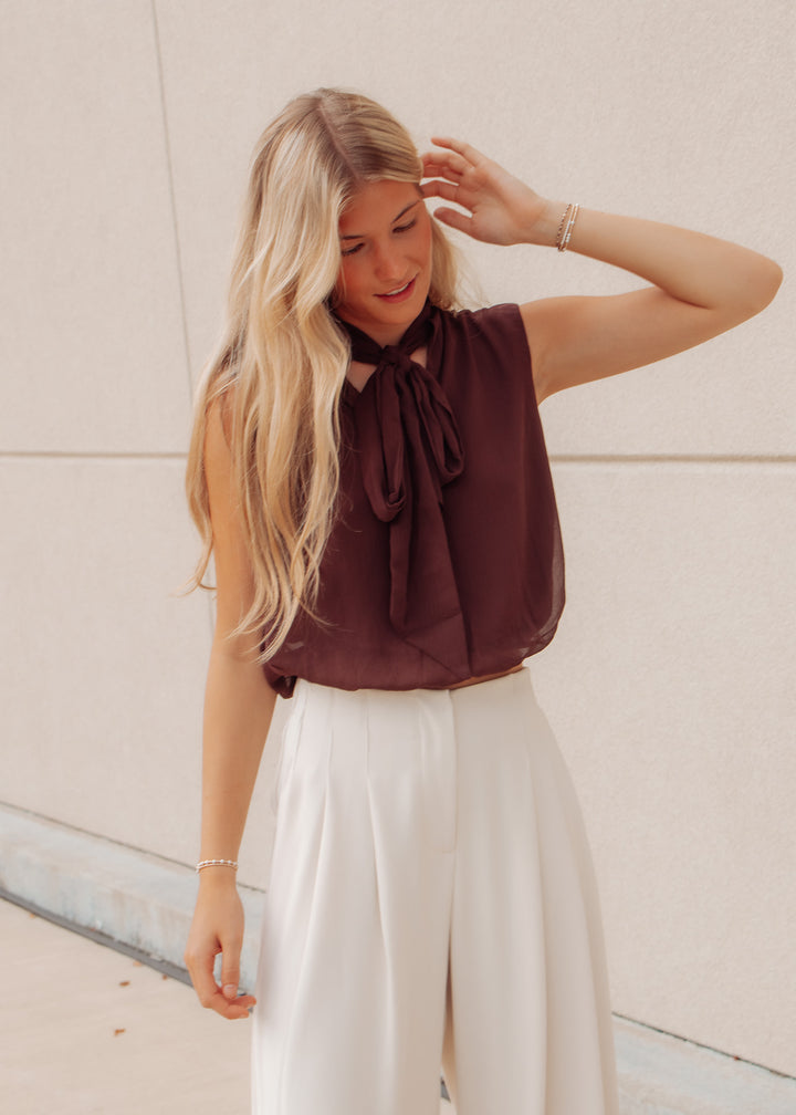 Dialed in Brown Draped Chiffon Top
