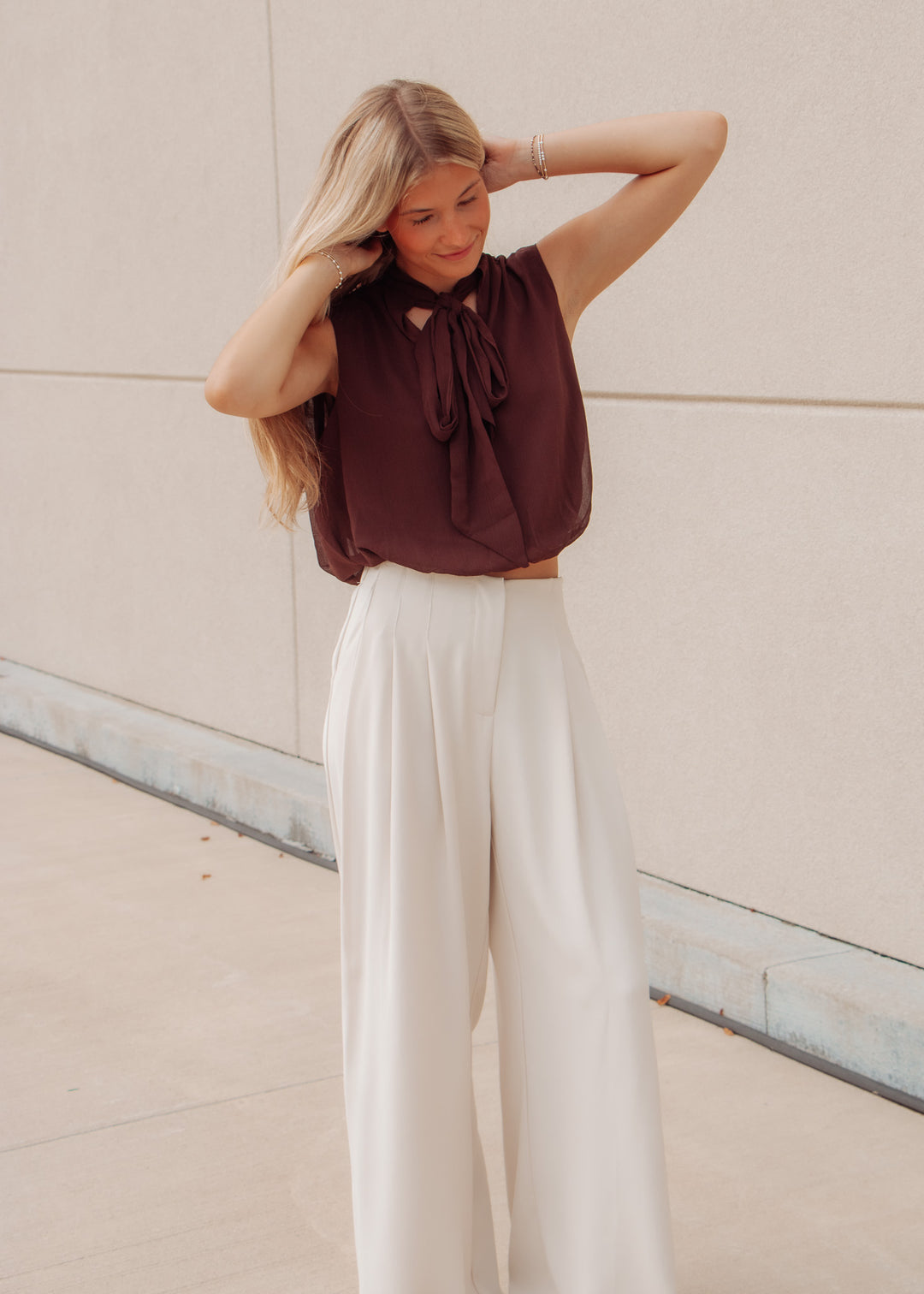 Dialed in Brown Draped Chiffon Top
