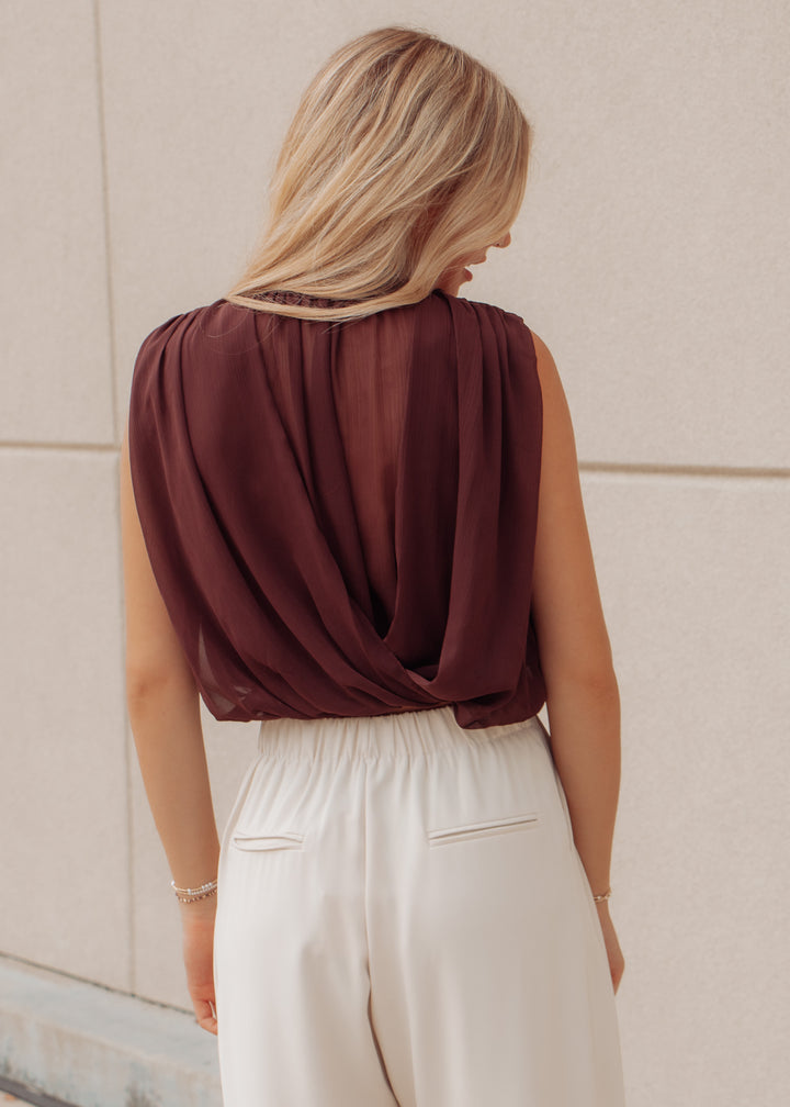 Dialed in Brown Draped Chiffon Top