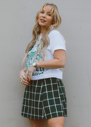 Green and white skirt 