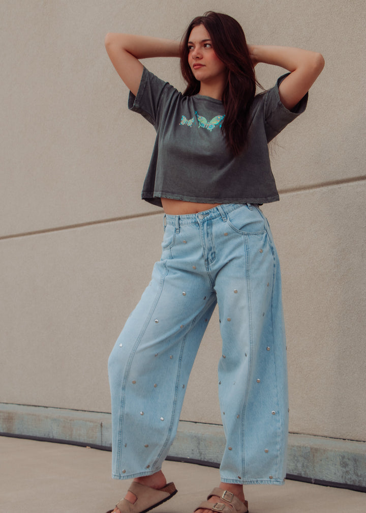 Butterflies Cropped Graphic Tee