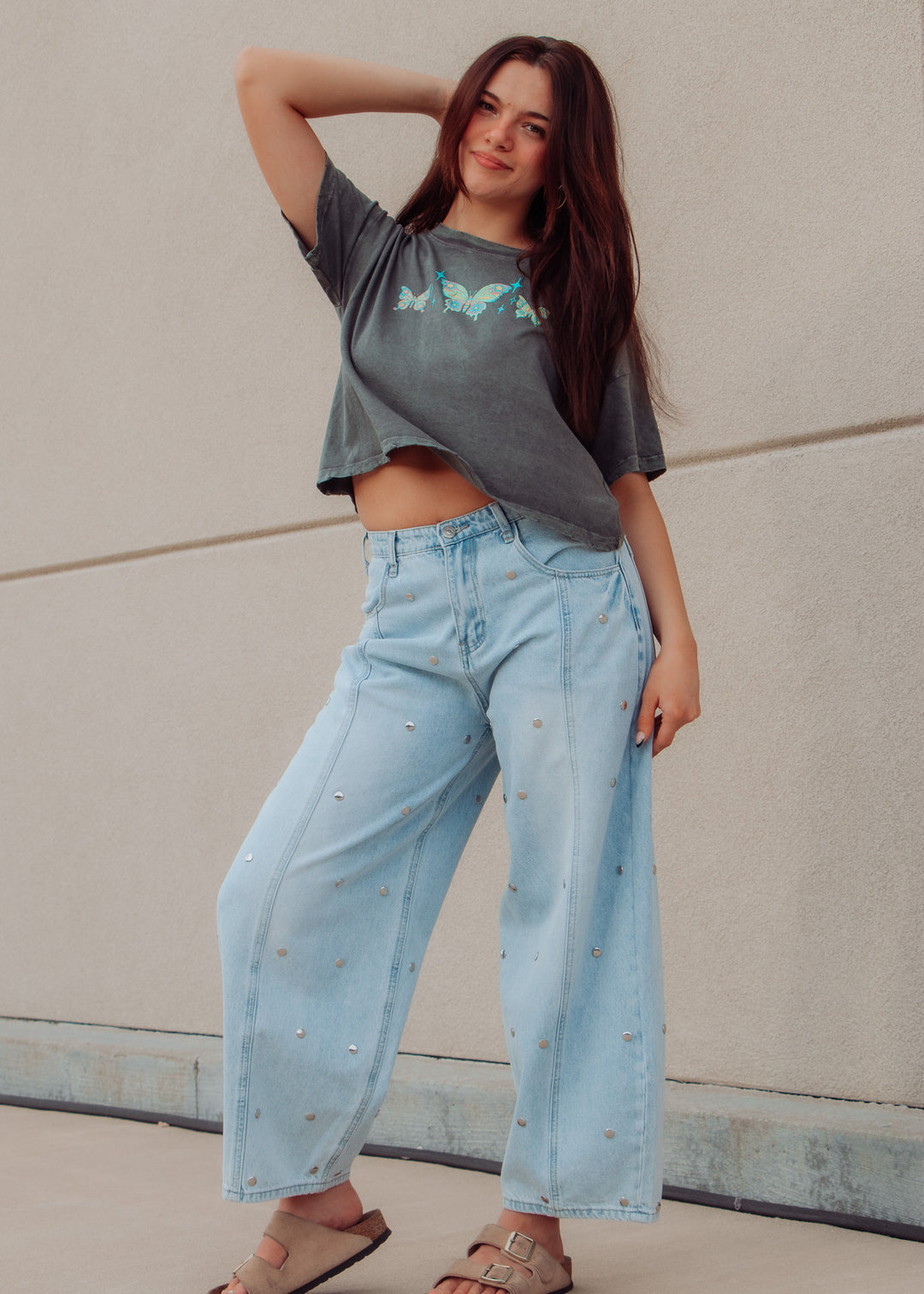 Butterflies Cropped Graphic Tee