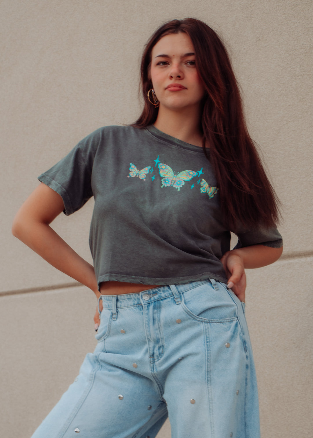 Butterflies Cropped Graphic Tee