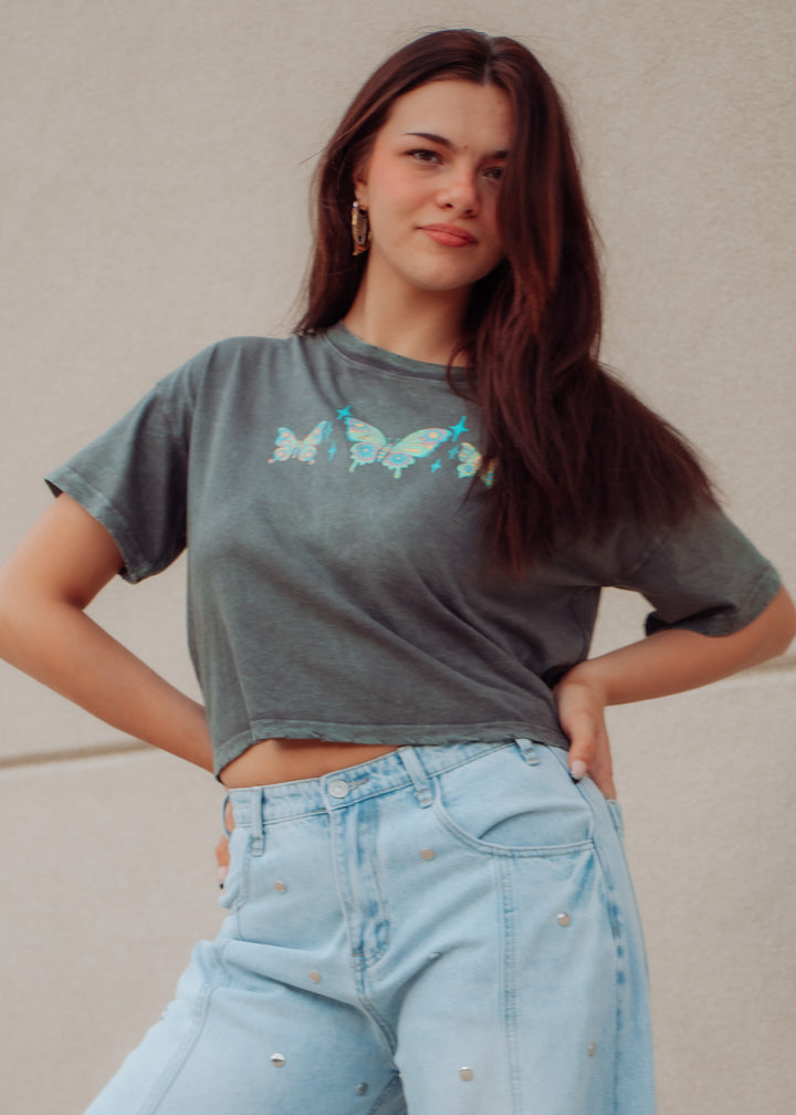 Butterflies Cropped Graphic Tee