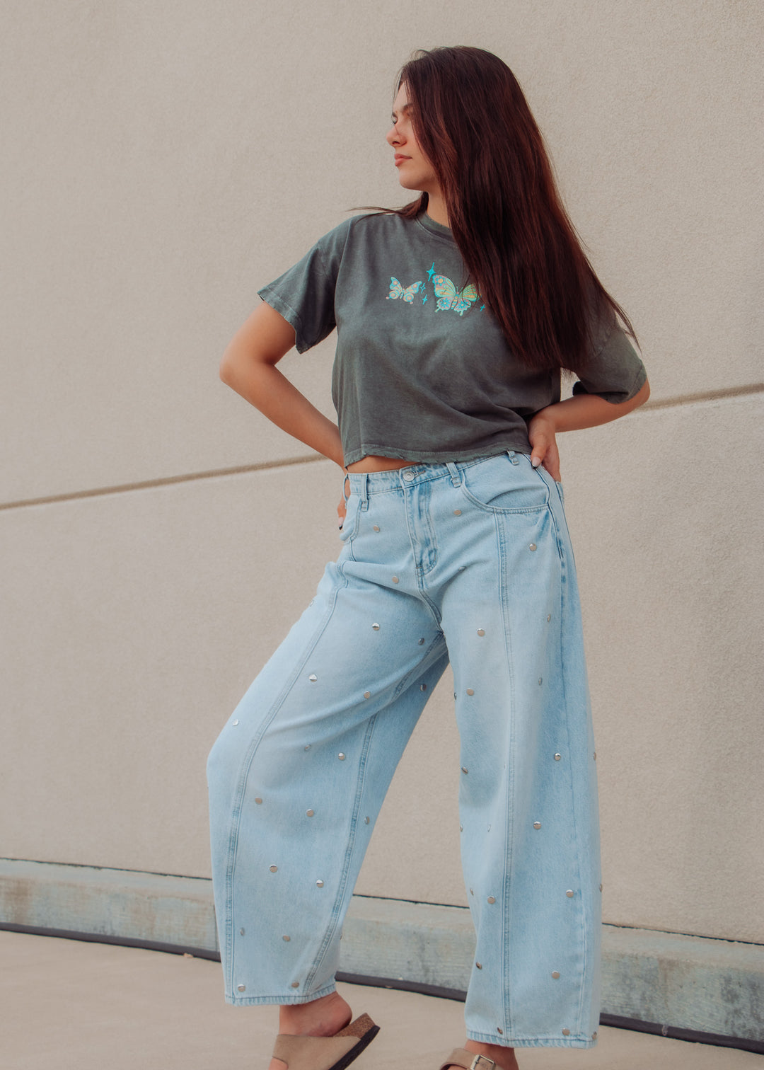 Butterflies Cropped Graphic Tee